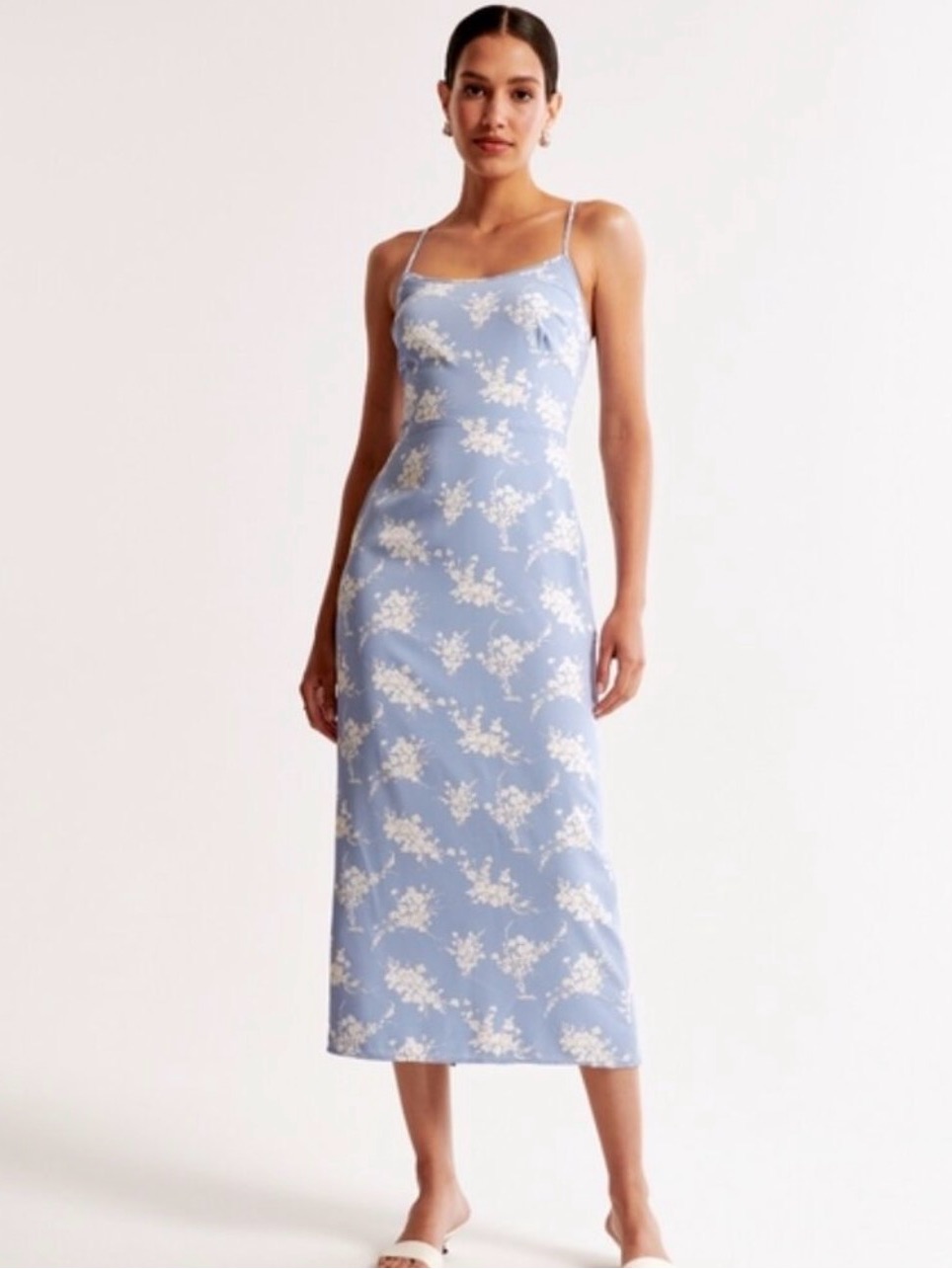 Abercrombie & Fitch Scoopneck Slip Midi Dress Blue White Floral S Tall